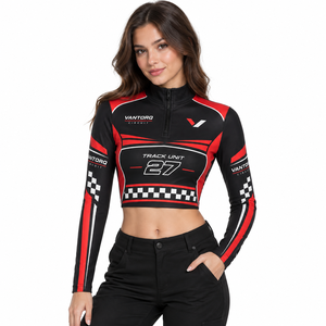 Haut court zippé pour femme, manches longues, en tissu extensible, personnalisé, sublimation intégrale, pour le sport automobile - Product Image 1