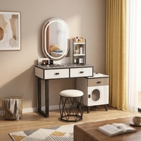 Miroir de Coiffeuse Lumineux Multifonctionnel sur Pied en Acier Inoxydable, Design Européen de Luxe, Moderne et Simple pour Petite Chambre