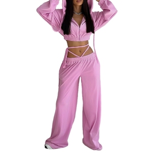 ชุดเสื้อผ้าแฟชั่นสำหรับผู้หญิงชุดออกกำลังกายกางเกงลำลองมีซิปแขนยาวแฟชั่นยอดนิยม - Product Image 1