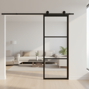 Porte coulissante en aluminium noir 35,4x80,7 pouces, simple vitrage, design minimaliste intérieur, isolation thermique - Product Image 2