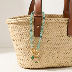 Customizable Green Faceted Glass Beaded Bag Chain Flower Pendant Teardrop Charm Fashion Purse Decorative Bag Charms for Women