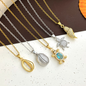 Ocean Turtle Conch Pendant Necklaces Gold Silver Plated Cubic Zirconia Animal Shape Fashionable <b>Chain</b> Jewelry Unisex - Product Image 3