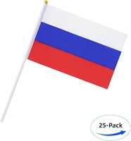 Lot de 25 mini-drapeaux russes pliables en polyester à tenir à la main pour fêtes, défilés et festivals internationaux