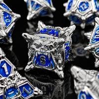1 pièce, ensemble de dés DND en métal massif, bleu argenté, à grande ouverture, faits à la main, écologiques, motif Dragon, polyédriques, pour jeux de société et accessoire de joueur de fantasy