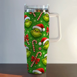 Vaso térmico navideño <span class=keywords><strong>Grinch</strong></span> de 40 oz con asa para coche, para helados, transfronterizo - Product Image 6