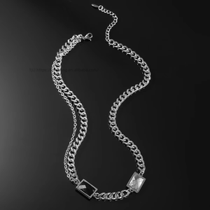 Hip-hop <b>Titanium</b> Steel Black and White Gemstone Splicing Necklace Personality Necklace Item Decoration Tanjing Fashion - Product Image 1