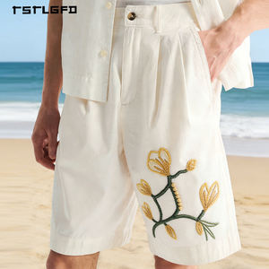 Pantalones Cortos Casuales para Hombre, Cintura Media, Doble Pliegue, Largura hasta la Rodilla, Tela Satén, Estilo Uniforme de Oficina - Product Image 1