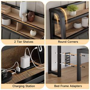 Tête <span class=keywords><strong>de</strong></span> <span class=keywords><strong>lit</strong></span> ergonomique pour <span class=keywords><strong>lit</strong></span> king size avec rangement à 2 niveaux, têtes <span class=keywords><strong>de</strong></span> <span class=keywords><strong>lit</strong></span> rembourrées avec prises, hauteur réglable, robuste et stable - Product Image 4