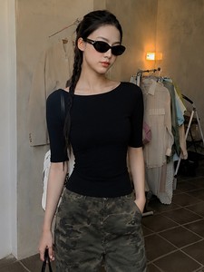 T-shirt casual estiva da donna con logo personalizzato DX6061, <span class=keywords><strong>monospalla</strong></span>, girocollo, manica corta, in cotone ed elastan, vestibilità slim, traspirante. - Product Image 1