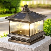 Geheel Koperen Buiten Led Zonne-Energie Waterdichte Pijlerlamp Voor Binnenplaats Villa Non-Punch Gate Elektrische Afrastering Beste Zonne-Tuinverlichting