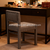Chaise d'appoint moderne et élégante en tissu vichy à carreaux noir et blanc Chaises de salle à manger en bois pour table à manger