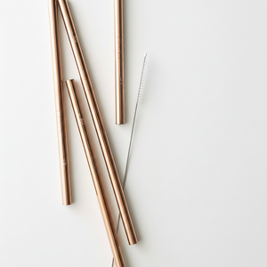 Paille métallique à boire en forme de cœur en acier inoxydable 18/8 droite réutilisable de luxe en or rose écologique - Product Image 1