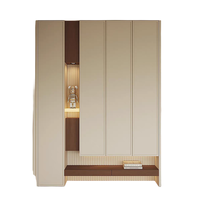 Mobile scarpiera moderna color crema per ingresso con cassetti, ripiano con display LED e scaffale inferiore aperto, unità di stoccaggio modulare.