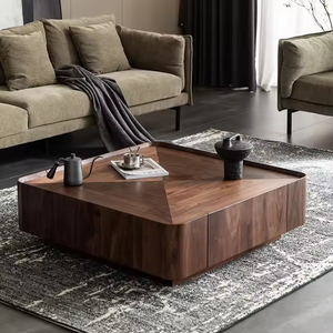 Italian Minimalist <strong>Black</strong> Walnut Solid Wood Coffee <strong>Table</strong> Square Storage Nordic Furniture Modern <strong>Small</strong> House Coffee <strong>Table</strong> - Product Image 4