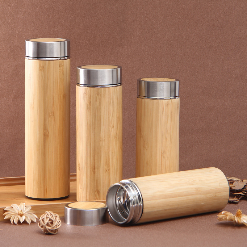 Tasse en bambou marron 330ml - couvercle en acier, fond en plastique