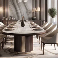 Ensemble table et chaises de salle à manger en bois massif, style luxe moderne, avec plateau en pierre frittée, 10 places, luxe.