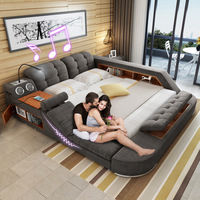 Lit double moderne en tissu Tatami 1,8 m, lit plateforme rembourré avec rangement, cadre en bois minimaliste pour chambre principale