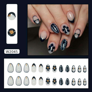 <span class=keywords><strong>Faux</strong></span> ongles réutilisables en ABS <span class=keywords><strong>noir</strong></span>, longs, moyens, en forme d'amande, finition mate, avec motifs de chapeau de Noël et pointes françaises pré-dessinées - Product Image 3