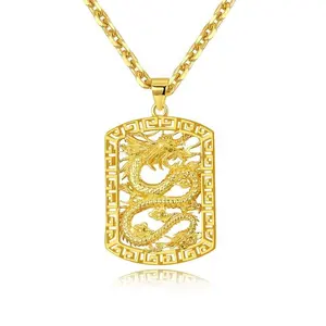 18K Real Gold Plating Casting 3D design Men Dragon Pendant Necklace