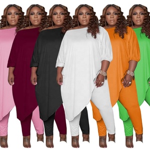 Da donna <span class=keywords><strong>taglie</strong></span> <span class=keywords><strong>forti</strong></span> 2 pezzi set da salotto oversize tute <span class=keywords><strong>pantalone</strong></span> irregolare vestito <span class=keywords><strong>pantalone</strong></span> bianco abbigliamento all'ingrosso - Product Image 2