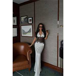 ชุดเดรสทรงบอลกาวน์ผ้าชีฟองโพลีเอสเตอร์สีขาว แต่งลูกไม้ คอสูง ทรงเอ็มไพร์ สไตล์วินเทจ มีไซส์ XS ถึง XL - Product Image 2