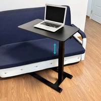 Table d'appoint ergonomique pour ordinateur portable, réglable en hauteur pneumatiquement, base en H, avec roulettes dissimulées, petite station de travail mobile pour canapé et lit