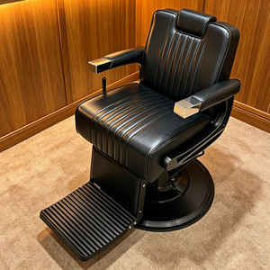 Modern Reclining Barber Chair Faux Leather Adjustable <b>Footrest</b> Hydraulic Pump Round Base Salon Furniture Commercial Use - Product Image 6