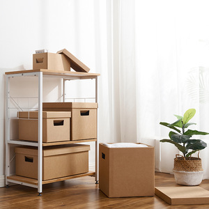 Kraft Paper Storage Boxes Rectangle Solid Color With Lid For Moving Books Clothes Files Home Office Organization - Product Image 3