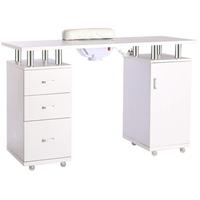 Table de manucure moderne minimaliste pour une personne avec aspirateur, roulettes et plusieurs tiroirs