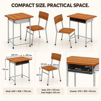 Ensemble bureau et chaise pour étudiant avec design moderne réglable, plateau en bois, structure en acier, mobilier scolaire