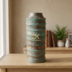AK Brass Table Decoration Flower Vase Round Flower Pot Metal Aluminium Designer Modern Plated <b>Iron</b> in India copper patina - Product Image 1
