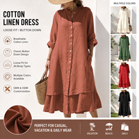 Robe longue femme 2026 tendance style décontracté classique grande taille couleur unie coton lin boutonnée manches longues