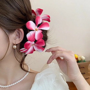 Diadema de Tela con Flores de Frangipani Artificiales Coloridas, Alta Elasticidad, Hecha a Mano, Linda, para Vacaciones en la Playa, Venta al Por Mayor - Product Image 4
