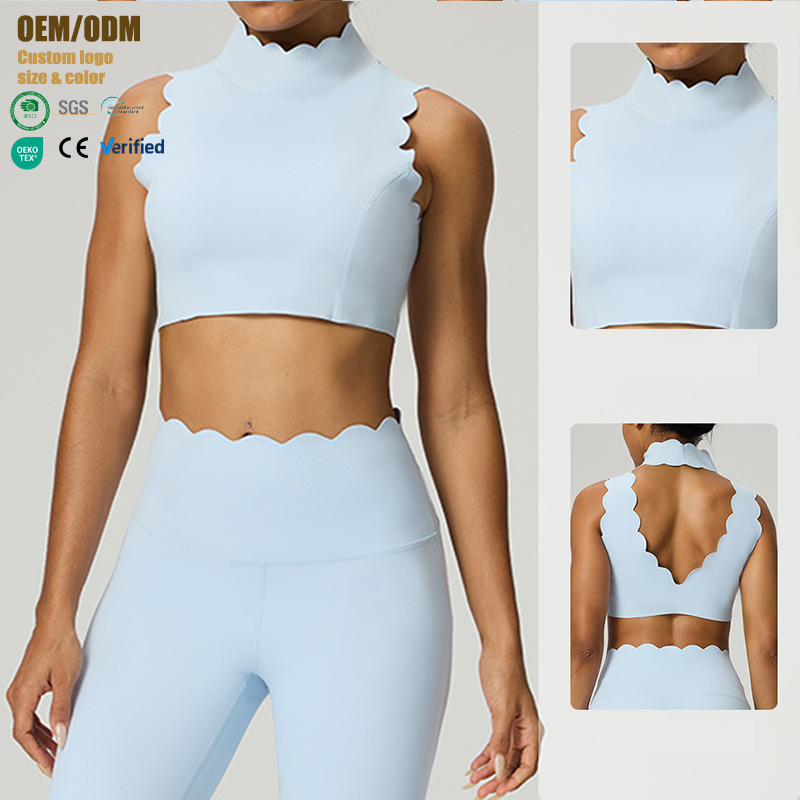 Sports Hollowed-Out Stylish Back-Show Sexy Fitness Top Womens Yoga Wear Wavy Breathable Top