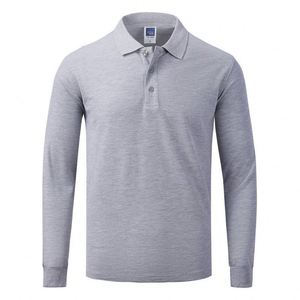 Chemise polo à manches longues en coton et polyester pour homme et femme, avec logo brodé personnalisé, vêtements de travail, 220 g/m², style golf, uni - Product Image 2