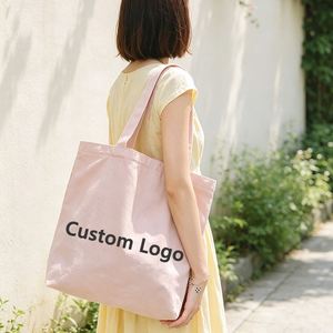 Sac fourre-tout en toile de coton rose uni, réutilisable, avec poignée en coton, vente en gros - Product Image 3