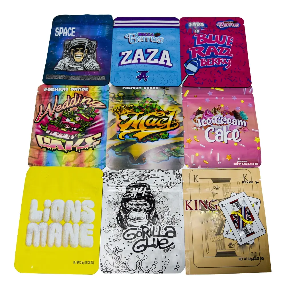 Custom Printed Resealable Die Cut Shape Smell Proof Proof Holographic Zipper Ziplock Mylar Bags