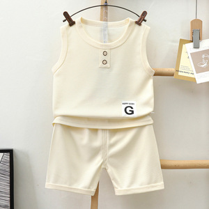 Ensemble <span class=keywords><strong>Veste</strong></span> Teddy Garçon 2026 Nouveau Design Haut <span class=keywords><strong>Sans</strong></span> <span class=keywords><strong>Manches</strong></span> Short Bébé Vêtements d'Été Légers pour Enfants - Product Image 1