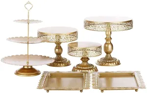 6 Stück Golden Metal Cake Stand Set Runde quadratische Süßigkeiten Obst Display Platte Dessert halter Kuchen Server Hochzeits feier Dekoration