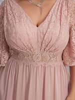 Grande taille dentelle avec fleur forme Design Patchwork froncé taille col en V volant manches Maxi en mousseline de soie élégante robe de soirée formelle