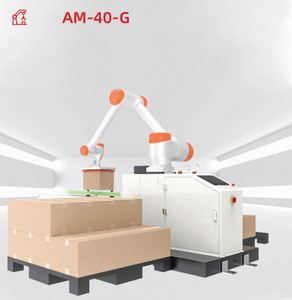 Chaîne de machines robotisées pour l'érection et l'emballage de cartons, l'érection et l'emballage de caisses de bouteilles, la palettisation et le superposition pneumatiques à haut rendement - Product Image 1