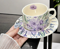 Ensemble tasse et soucoupe en céramique et porcelaine, motif hortensia, style peinture à l'huile vintage, coffret cadeau de luxe pour le thé de l'après-midi, souvenir élégant