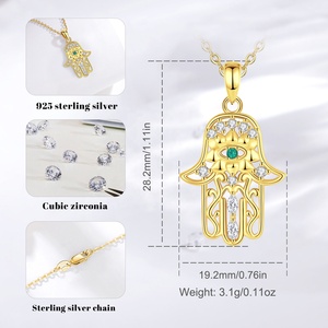 Joyería de moda 925 plata esterlina 18K chapado en oro buena suerte amuleto <span class=keywords><strong>Hamsa</strong></span> mano colgante collar para mujeres o hombres - Product Image 3