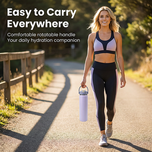 Bouteille d'eau isotherme sport 24oz tendance violet avec poignée confortable rose et rivets, double paroi isolée, pour activités extérieures - Product Image 3