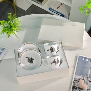 Service à thé de l'après-midi moderne et luxueux en céramique, tasse à café et soucoupe avec boîte cadeau - Product Image 3