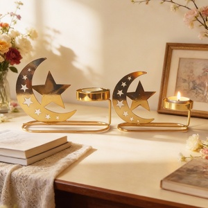 Portacandele a Forma di Stella e Luna, Decorazione per la Casa per Festività Mediorientali, Portacandele Tealight Ispirato allo Stile Arabo - Product Image 2
