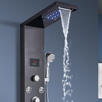 Panneau de douche mural en acier inoxydable, cascade noire, colonne de douche, ensemble de colonnes de douche à LED, Columna Ducha