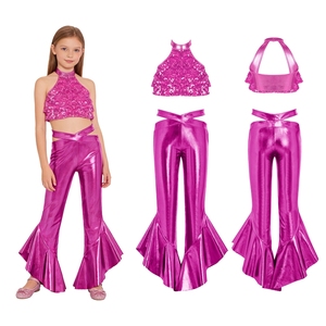 4-16 Kids Girls <b>Dance</b> Performance Outfit Crop Top With Ruffles Flared <b>Pants</b> Sets Stage Shows Jazz Hip-Hop <b>Dance</b> Events Carnivals - Product Image 2