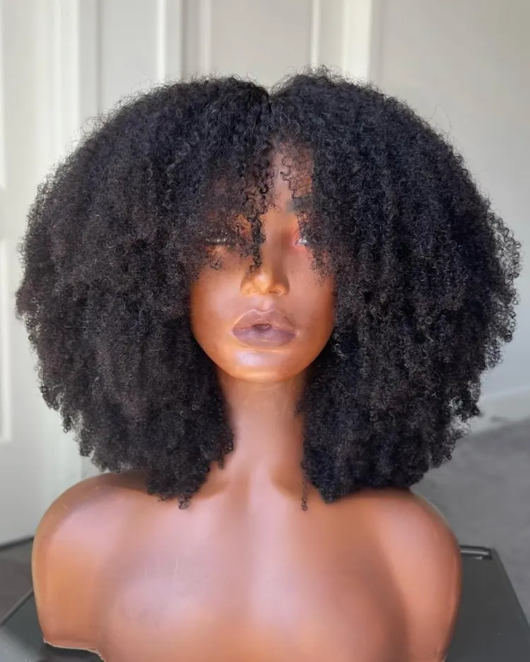 Afro Kinky Curly Wig Vendors Wholesale Bob Wigs with Bangs Brazilian High Density 100% Human Virgin Hair Wigs for Black Women