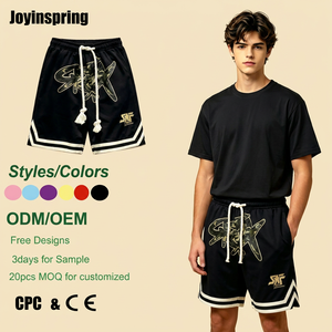 Pantaloncini Sportivi Larghi a Vita Alta in Corduroy Stampato Stile Americano Retrò Hip Hop per Ragazzi e Ragazze, Estivi, con Coulisse - Product Image 1